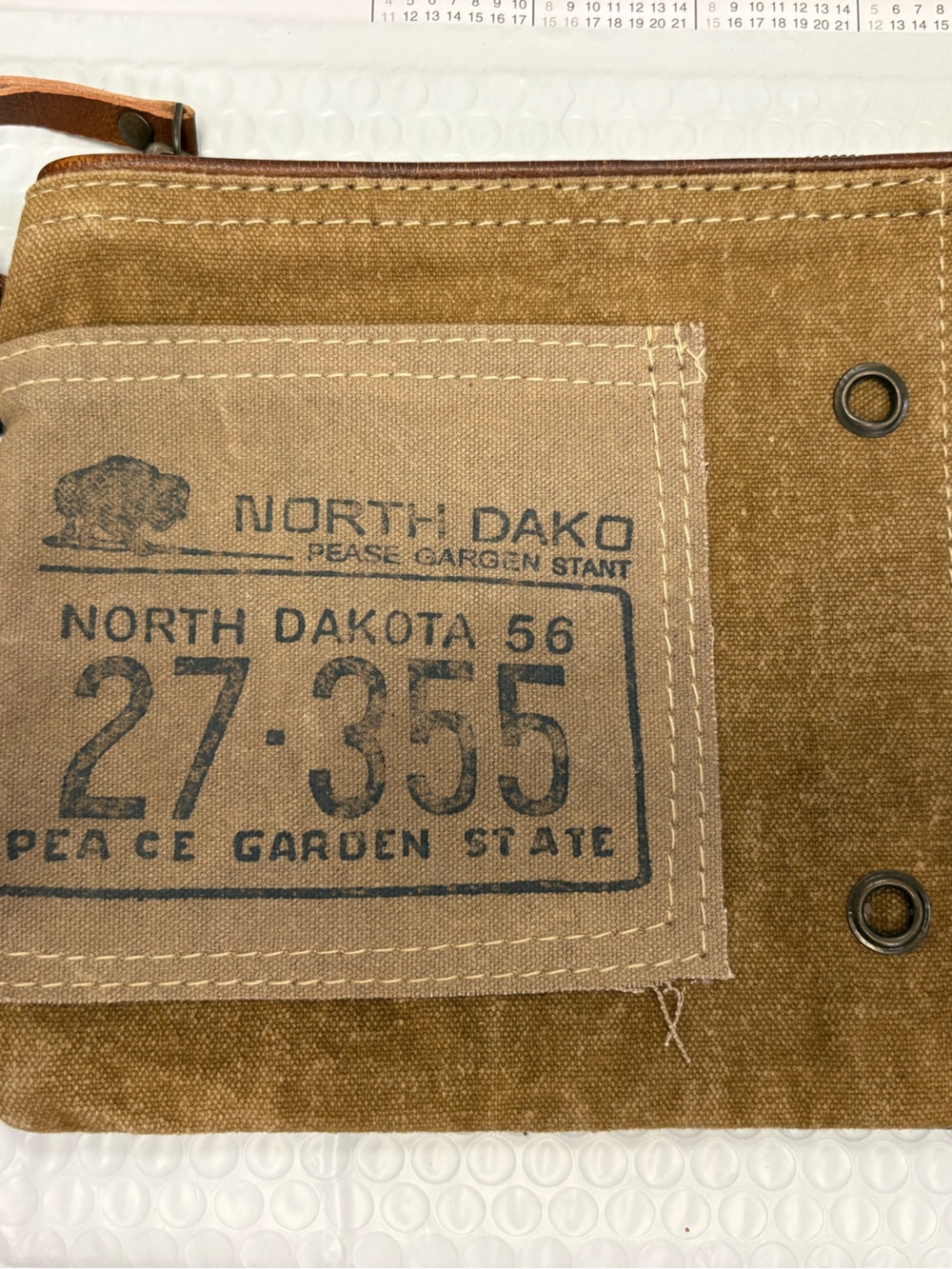 Clea Ray Canvas  Wristlet Clutch Bag. North Dakota License Plate Design NWT